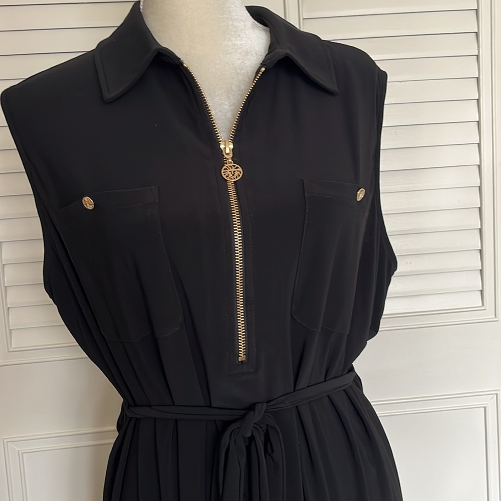 Anne Klein Black Sleeveless Midi Dress Gold Zip Waist Tie 2X Plus Size - Picture 4 of 10